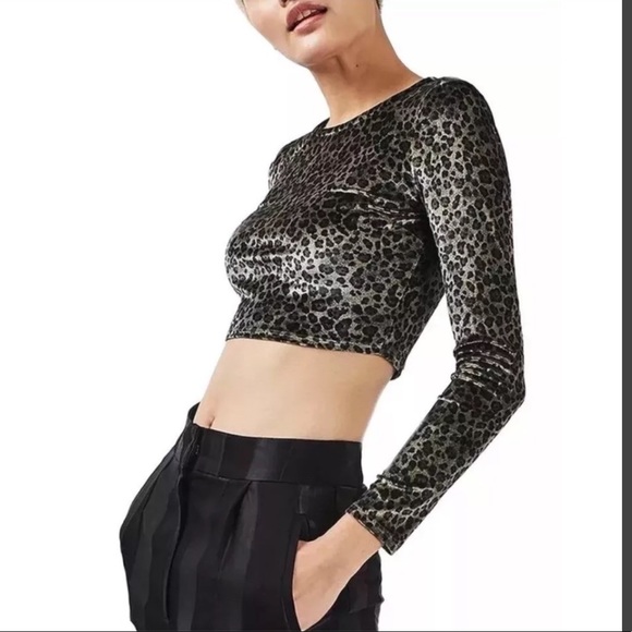 Topshop Tops - NWT Topshop Long Sleeve Leopard Velvet Top